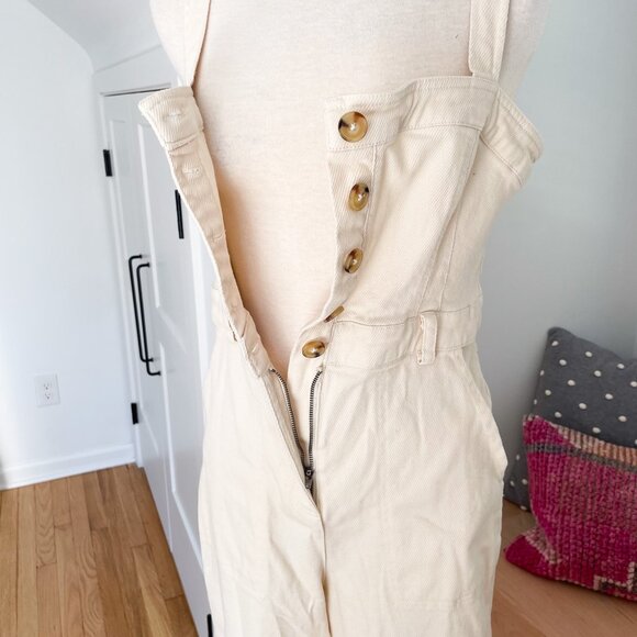 Urban Outfitters Sleeveless Corduroy Jumpsuit Medium Wide Leg Ivory - Picture 4 of 12